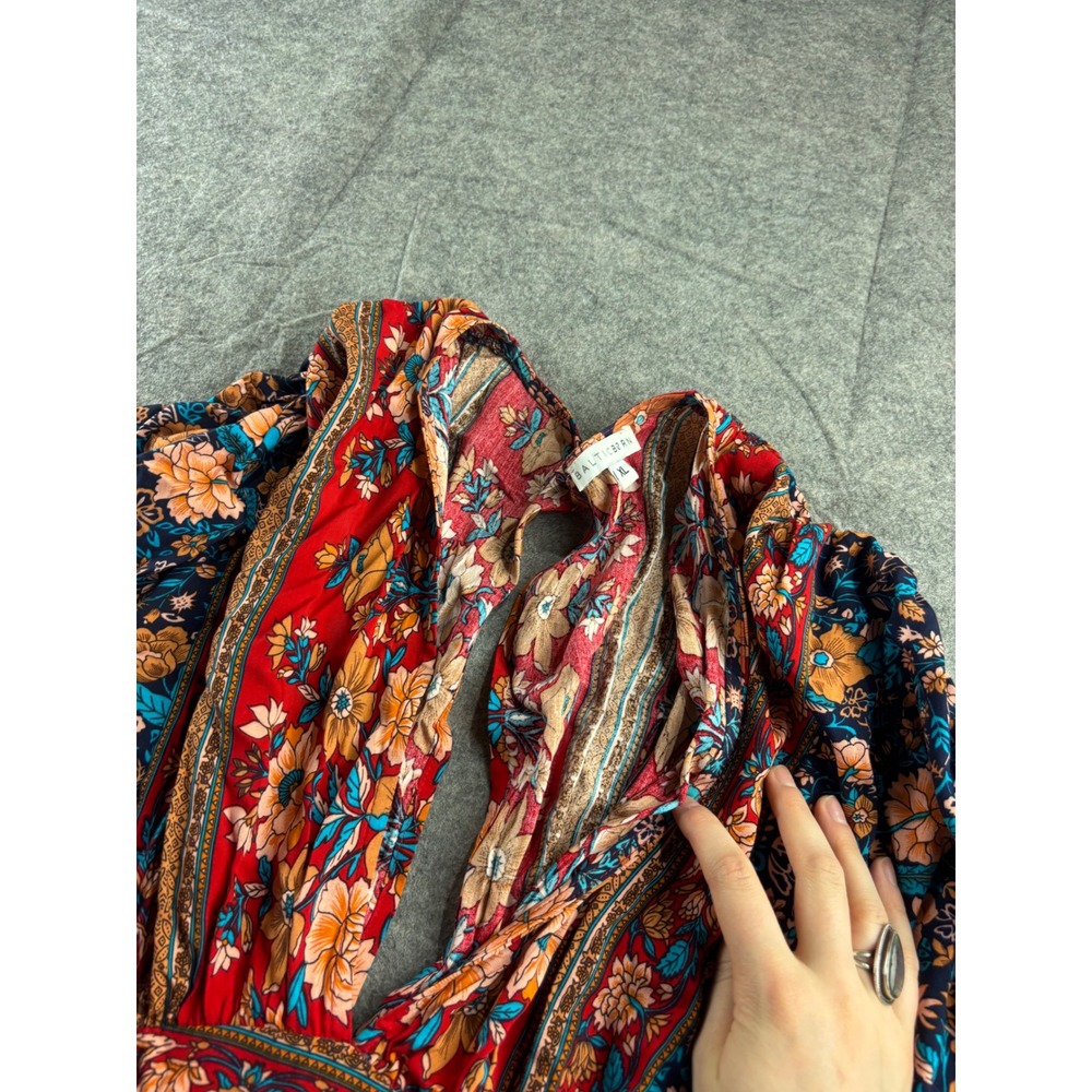 Baltic Born Floral Maxi Dress XL Boho Smocked Empire Waist V-Neck Tiered Rayon - Picture 4 of 7